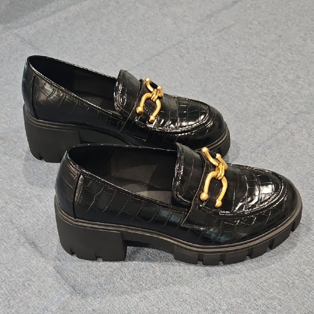 Torrid Black and Gold Chunky Sole Loafers